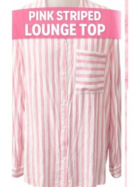 Jess Lea XL Pink White Striped Button Front Blouse Pajama Style Oversized Top